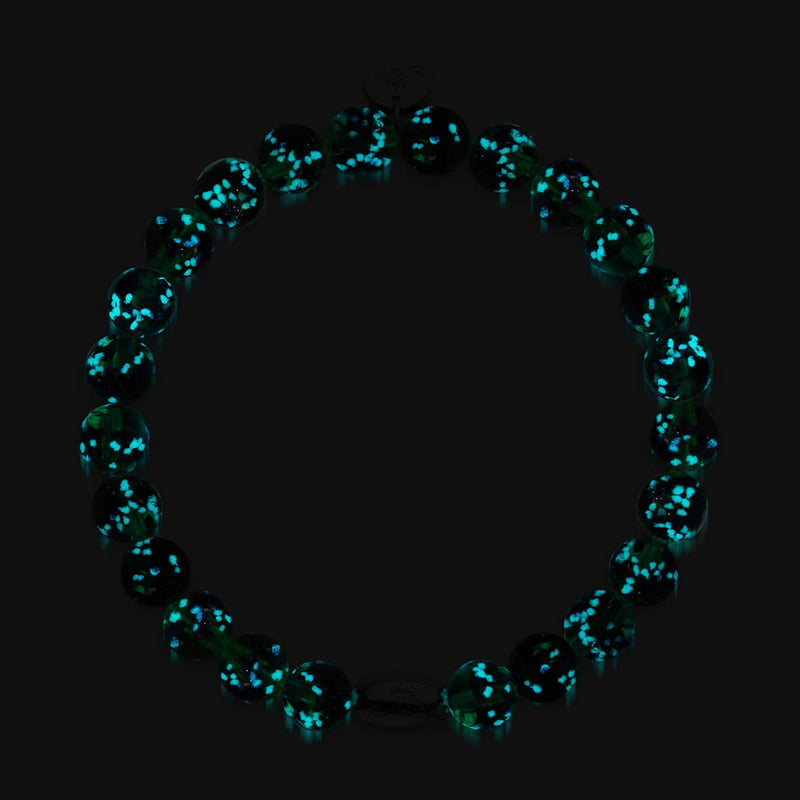 Blaues Kleeblatt | 925er Sterlingsilber | Glühwürmchen-Glasarmband