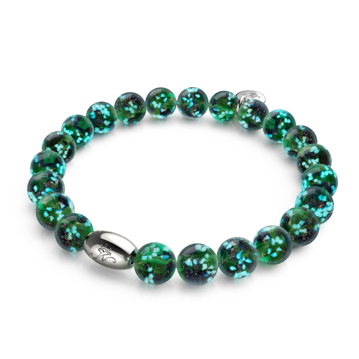 Blaues Kleeblatt | 925er Sterlingsilber | Glühwürmchen-Glasarmband