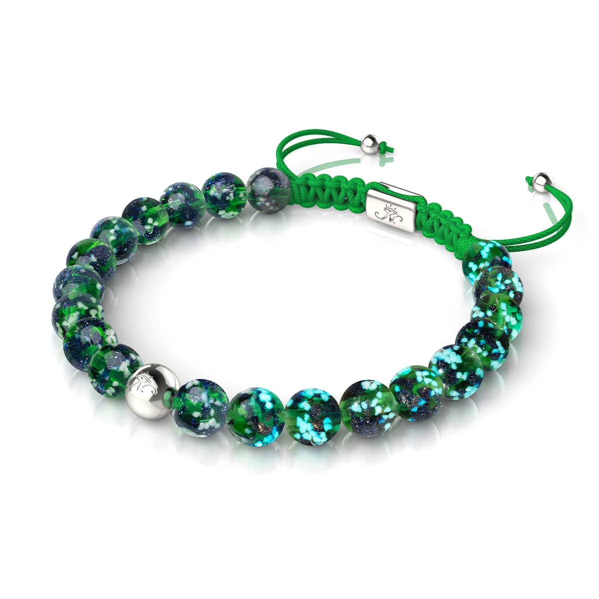 Blaues Kleeblatt | Silber | Glühwürmchen-Glas-Makramee-Armband