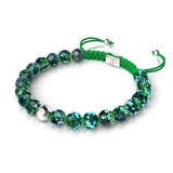 Blaues Kleeblatt | Silber | Glühwürmchen-Glas-Makramee-Armband