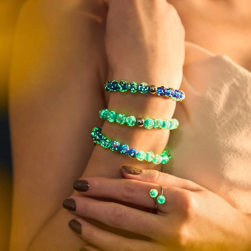 Himmelblau | 925er Sterlingsilber | Glühwürmchen-Glasarmband