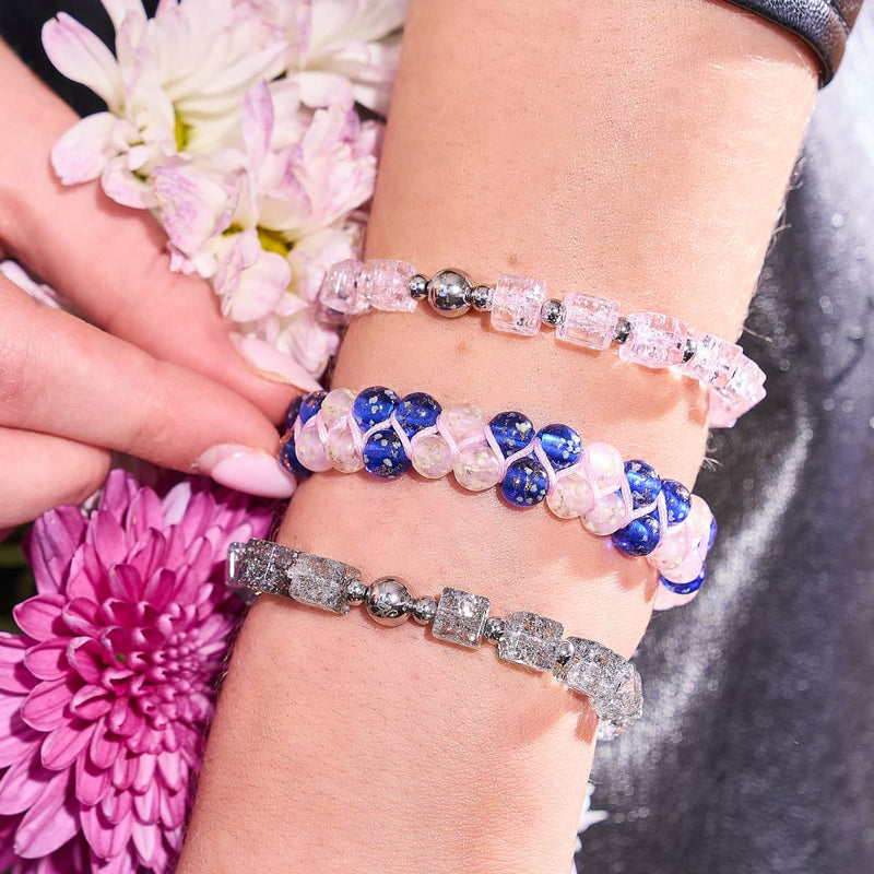 Oase | Rosa Sukkulente x Saphir | Doppeltes Glühwürmchen-Glasarmband