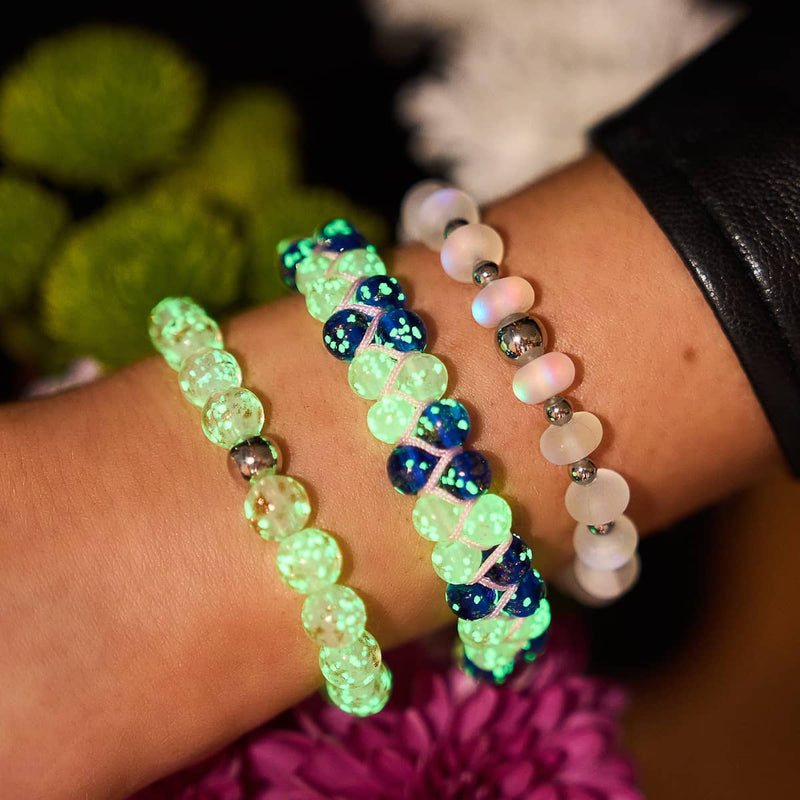 Oase | Rosa Sukkulente x Saphir | Doppeltes Glühwürmchen-Glasarmband