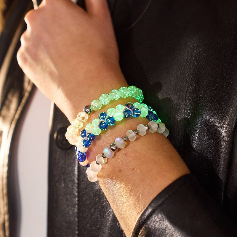 Oase | Rosa Sukkulente x Saphir | Doppeltes Glühwürmchen-Glasarmband