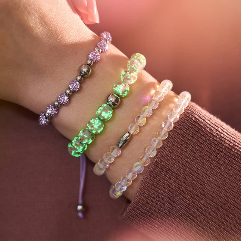 Immergrün | Silber | Glühwürmchen-Glas-Makramee-Armband