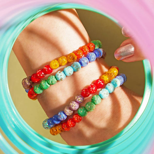 Regenbogen-Wrap | 925er Sterlingsilber | Massives Glühwürmchen-Glasarmband