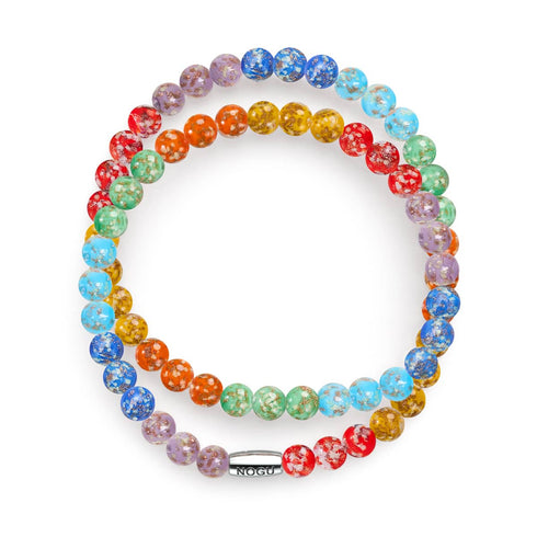 Regenbogen-Wrap | 925er Sterlingsilber | Massives Glühwürmchen-Glasarmband