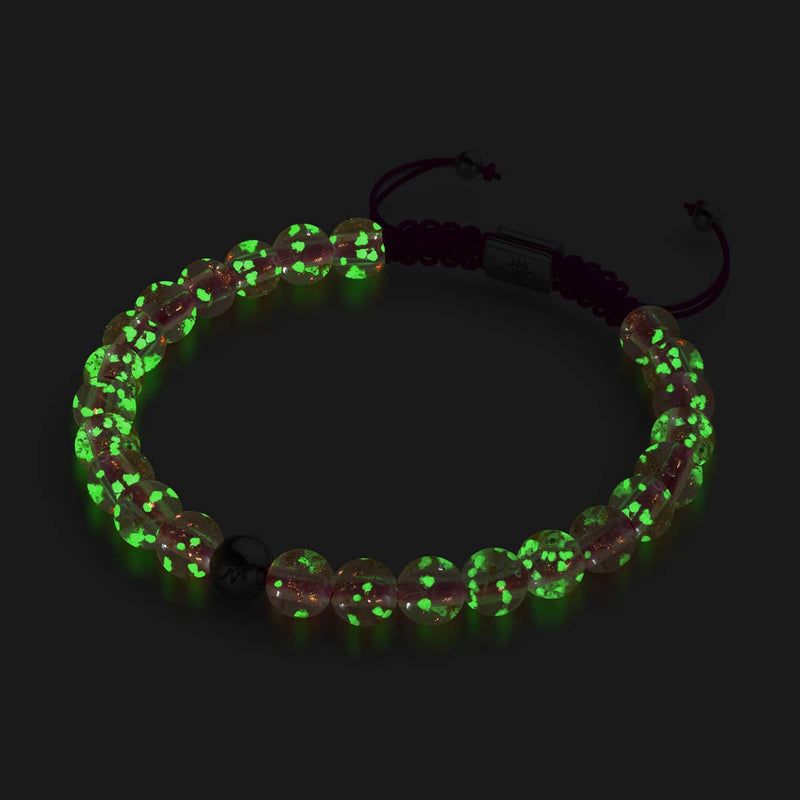 Rosenwasser x Magenta | Mini-Glühwürmchen-Glas-Makramee-Armband
