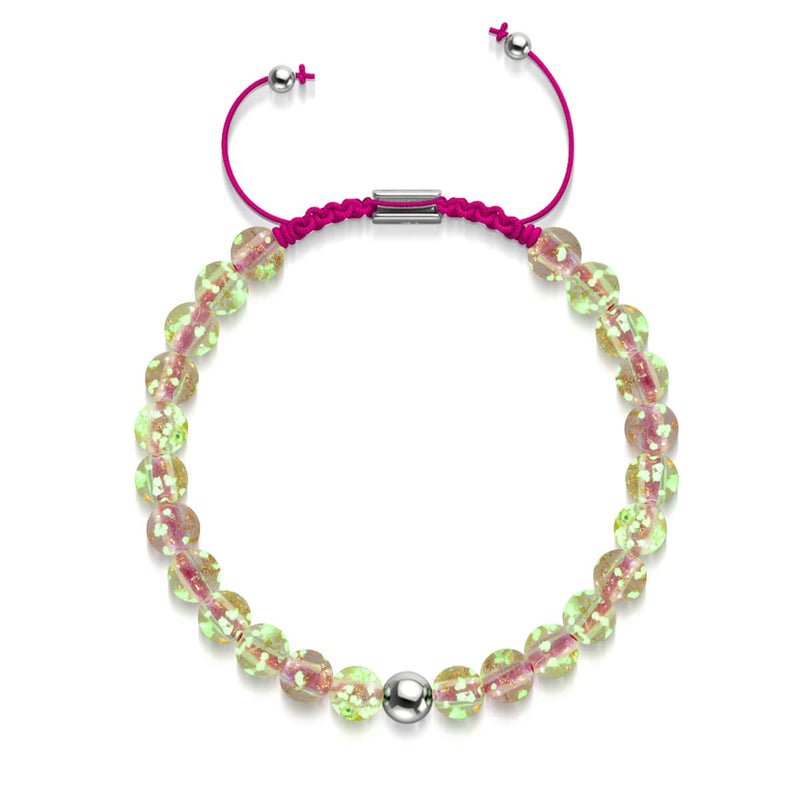 Rosenwasser x Magenta | Mini-Glühwürmchen-Glas-Makramee-Armband