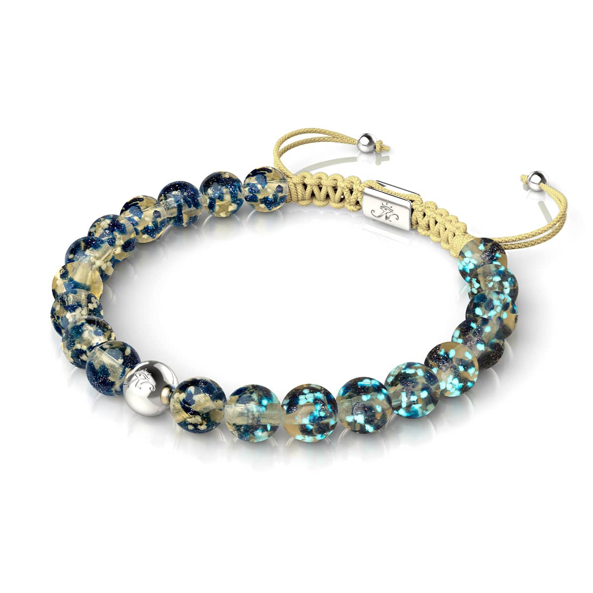 Sandsteinflamme | Silber | Glühwürmchen-Glas-Makramee-Armband