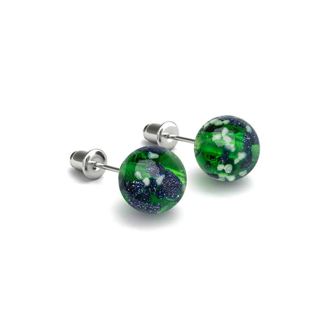 Blaues Kleeblatt | 925er Sterlingsilber | Glühwürmchen-Glas-Ohrstecker