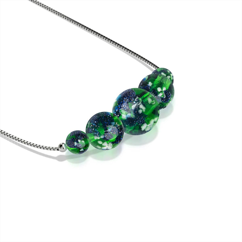 Blaues Kleeblatt | 925 Sterling Silber | Glühwürmchen-Glas-Halskette mit Unendlichkeitsverschluss