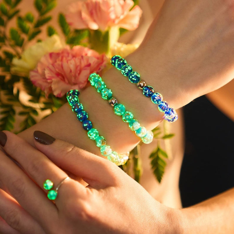 Himmelblau | 925er Sterlingsilber | Glühwürmchenglas | Unendlichkeits-Helix-Ring