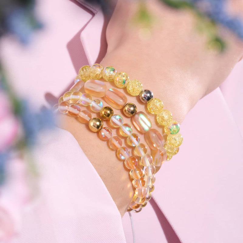 Champagner-Supernova | 925er Sterlinggold Vermeil | Galaxie-Glasperlenarmband