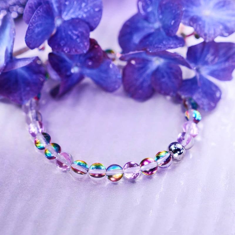 Lila Regen | Silber | Galaxie Glasperlenarmband