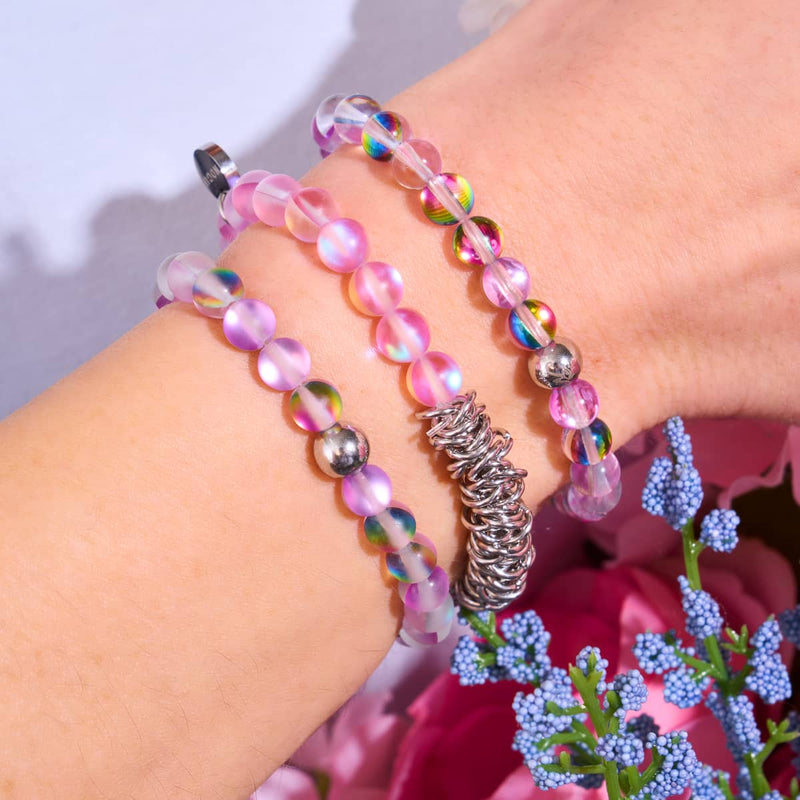 Lila Regen | Silber | Galaxie Glasperlenarmband