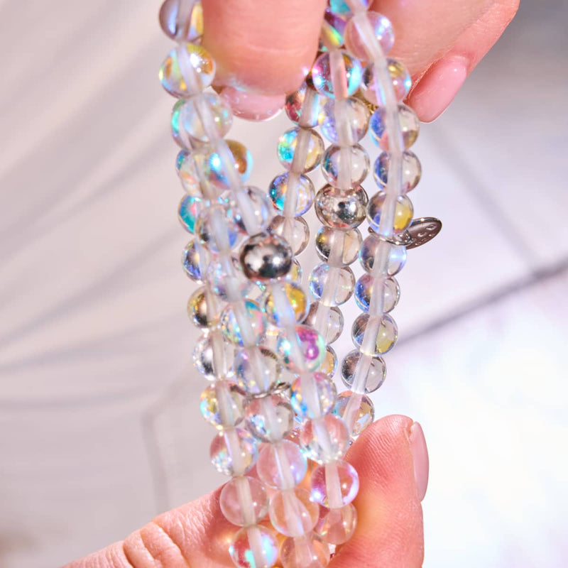 Regenbogen-Supernova | 925er Sterlingsilber | Galaxie-Glasperlenarmband