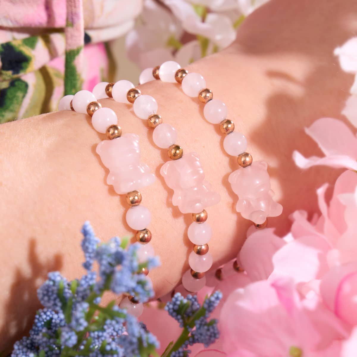 Persephone | Gemmy Bear Armband | Rosenquarz x 18 Karat Roségold
