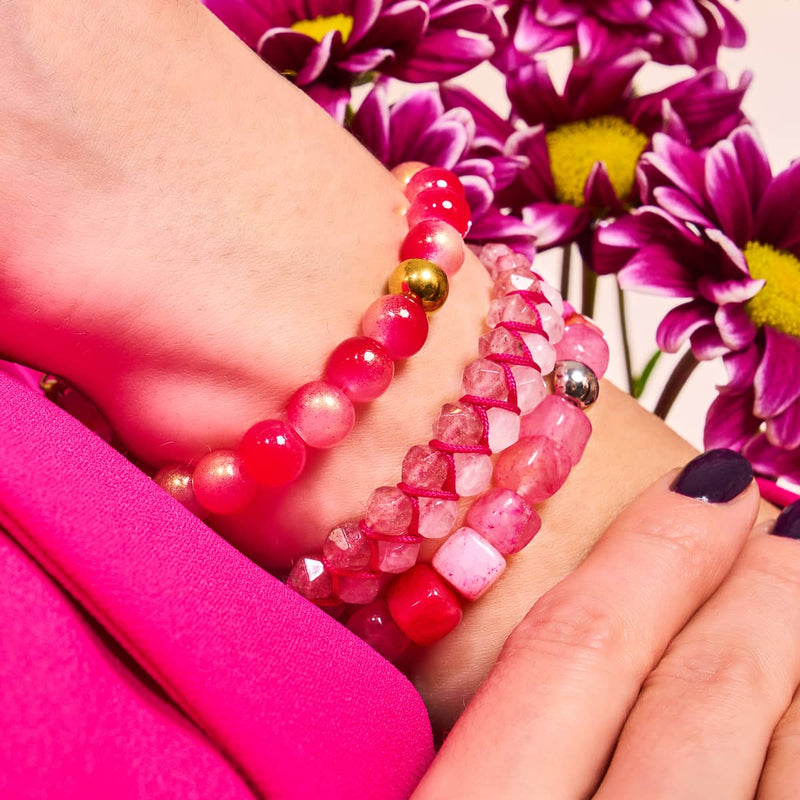 Fuchsia Achat | Silber | Edelstein-Kieselstein-Armband