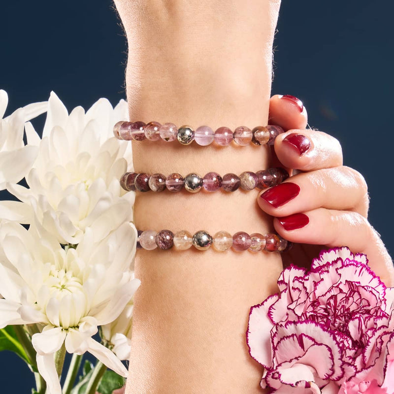 Lila Geisterquarz | Silber | Heilendes Edelsteinperlenarmband
