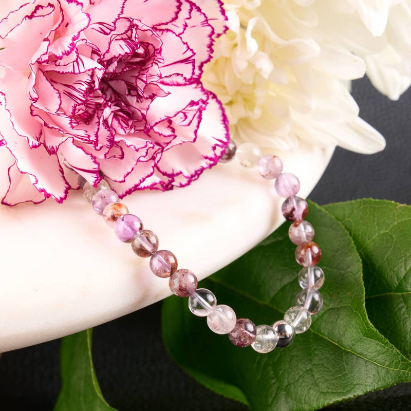 Lila Geisterquarz | Silber | Heilendes Edelsteinperlenarmband