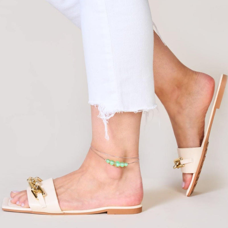 Smaragd | 925er Sterlingsilber | Fußkettchen mit Meerjungfrauen-Glas-Unendlichkeitsverschluss