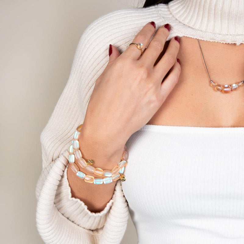 Pfirsich | 925 Sterling Silber | Meerjungfrau Glas Unendlichkeitsverschluss Fußkettchen