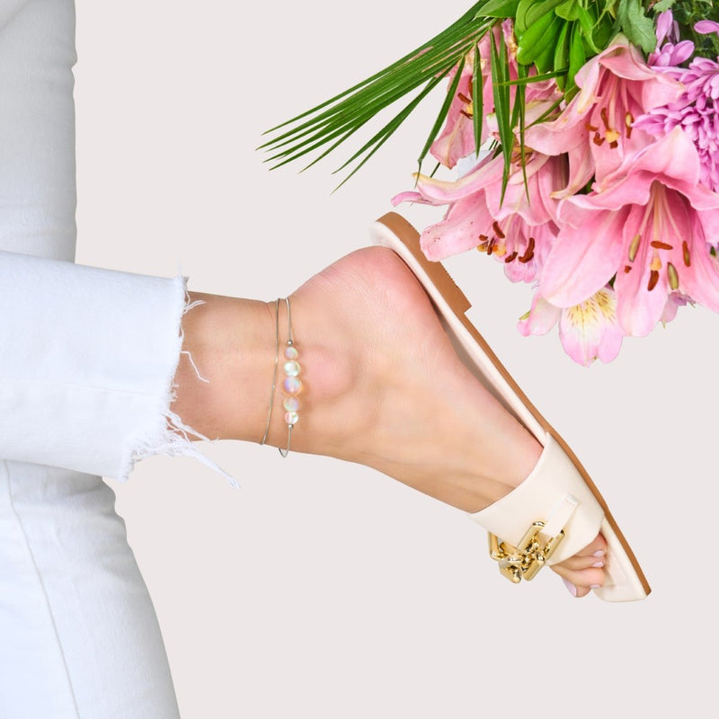 Pfirsich | 925 Sterling Silber | Meerjungfrau Glas Unendlichkeitsverschluss Fußkettchen