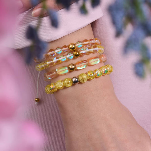 Kanarienvogel | Gold | Meerjungfrau Glas Makramee Perlen Armband