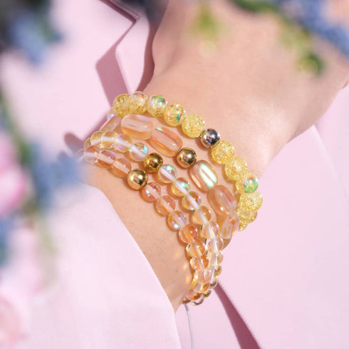 Kanarienvogel | Gold | Meerjungfrau Glas Makramee Perlen Armband