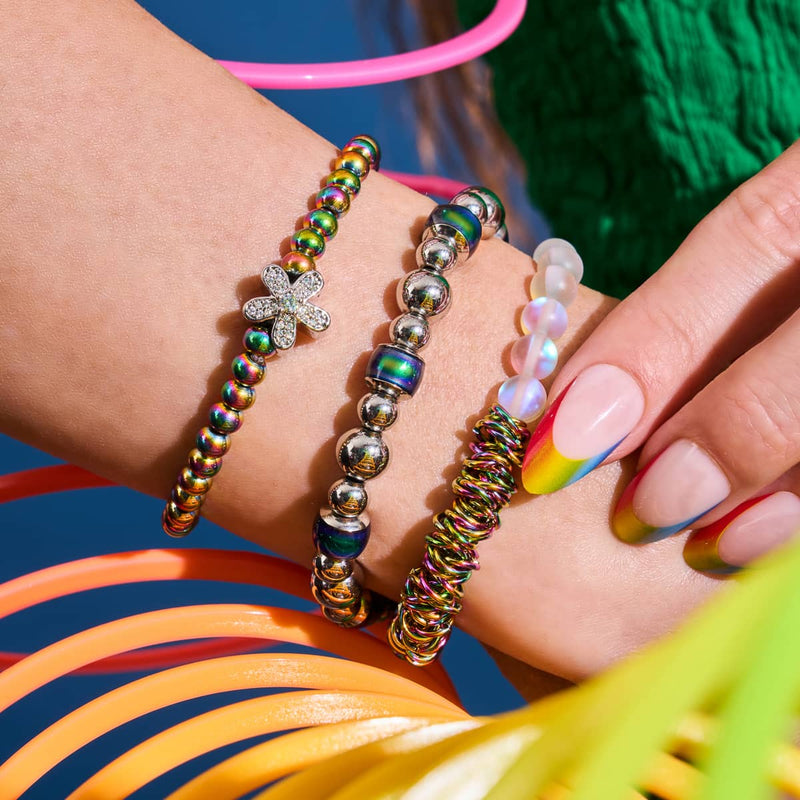 Regenbogenweiß | Einhorn Silber | Meerjungfrau Glas x Links of Love Armband