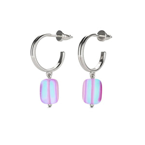 Lavendel | 925 Sterling Silber | Meerjungfrau Glaskiesel-Huggie-Ohrringe