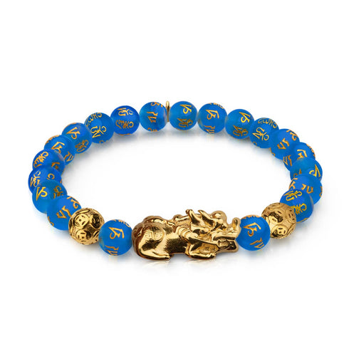 Pixiu Feng Shui Armband | Wasserelement | Blauer Achat x 18 Karat Gold