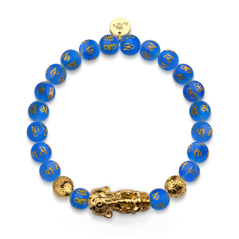 Pixiu Feng Shui Armband | Wasserelement | Blauer Achat x 18 Karat Gold