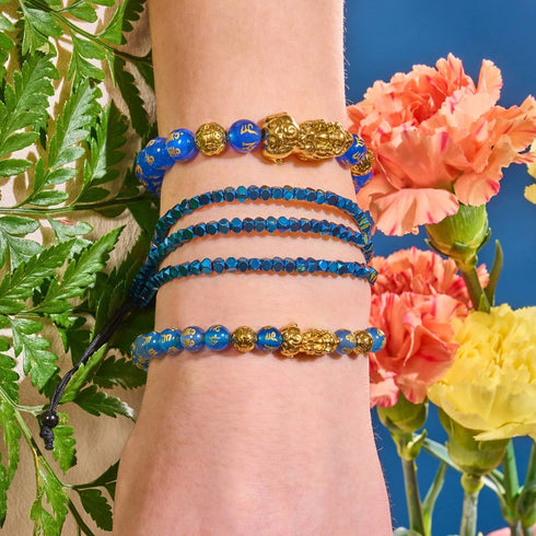 Mini Heiliges Geom | Blauer Hämatit x Rotguss | Dreireihiges Armband