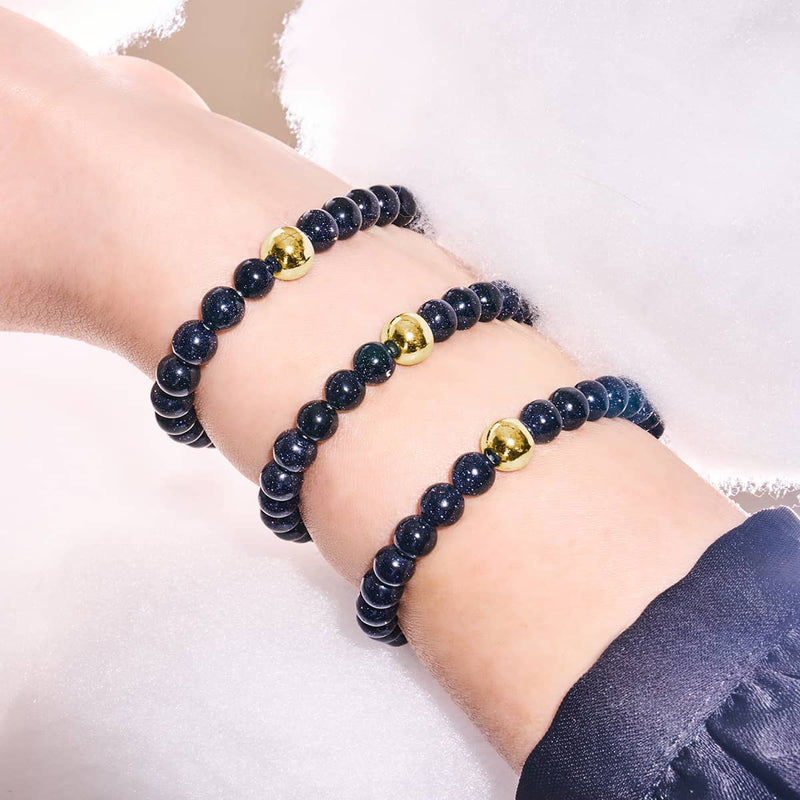 Blauer Sandstein | 925er Sterlinggold Vermeil | Heilsteinperlenarmband