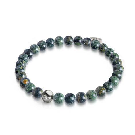 Mitternachtsgrüner Jaspis | 925er Sterlingsilber | Heilsteinperlenarmband