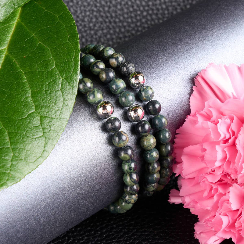 Mitternachtsgrüner Jaspis | 925er Sterlingsilber | Heilsteinperlenarmband