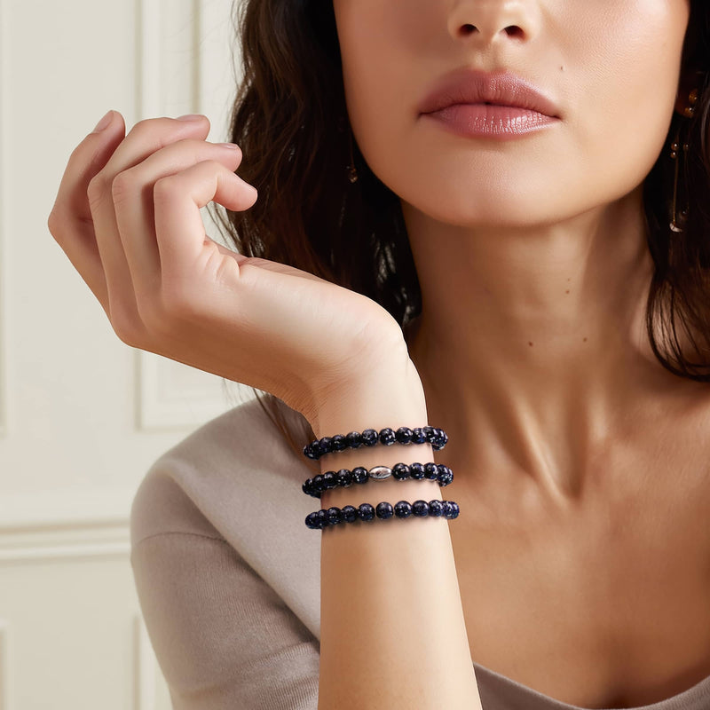 Pechschwarz | 925 Sterling Silber | Glühwürmchen-Glasarmband