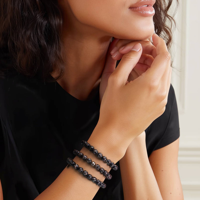 Obsidian | 925er Sterlingsilber | Glühwürmchen-Glasarmband