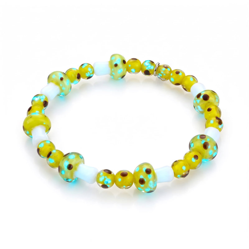 Electric Lemon | .925 Sterling Silver | Deluxe Firefly Glass Mushroom Bracelet