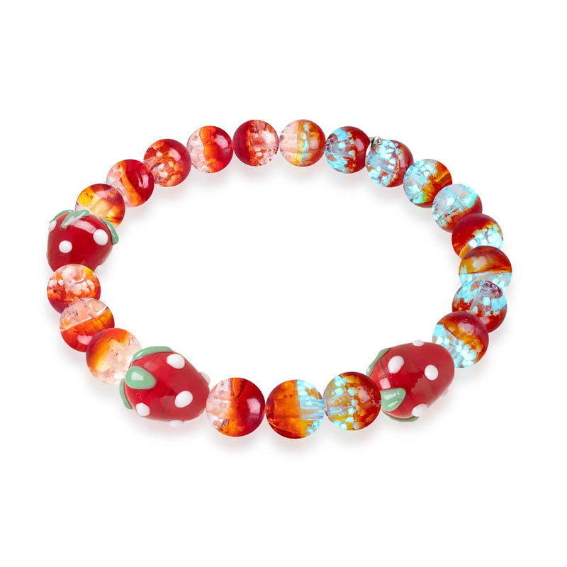 Red Strawberry Fields | .925 Sterling Silver | Firefly Glass Berry Bracelet