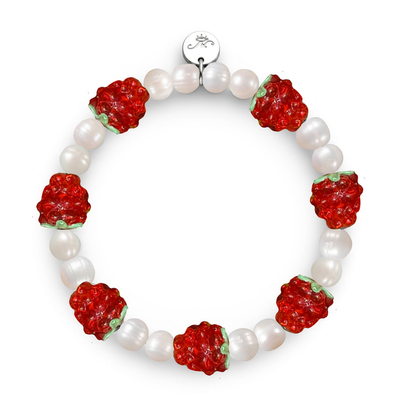 Raspberry x Ivory Pearl | .925 Sterling Silver | Berry Bracelet