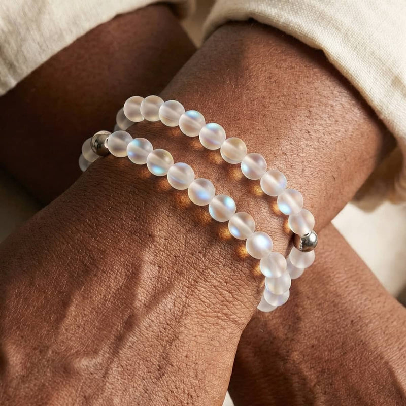 Regenbogenweiß | Silber | Meerjungfrau Glasperlenarmband