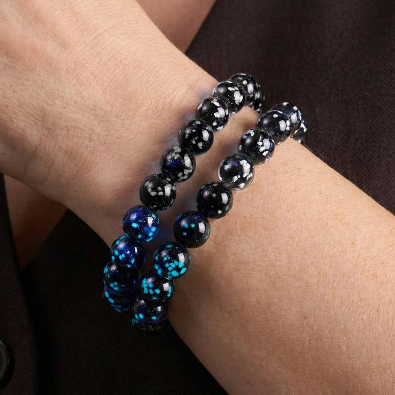 Pechschwarz | 925 Sterling Silber | Glühwürmchen-Glasarmband