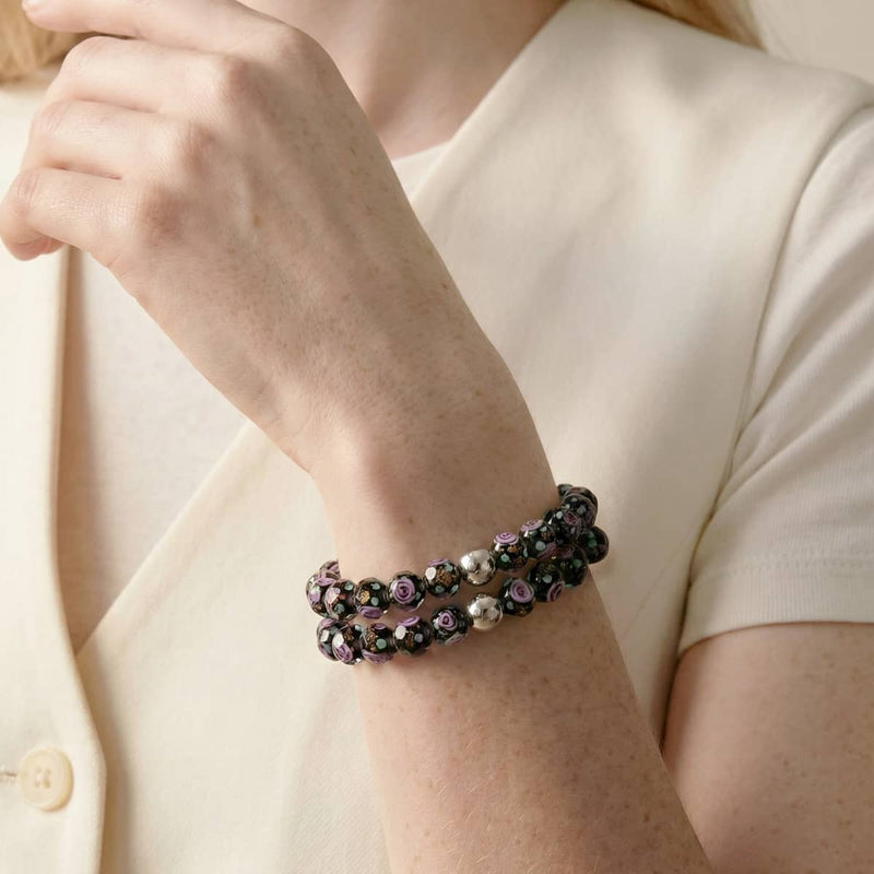 Schwarze Dahlie | Firefly Glas Diamanten Armband 