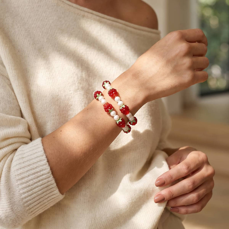 Raspberry x Ivory Pearl | .925 Sterling Silver | Berry Bracelet