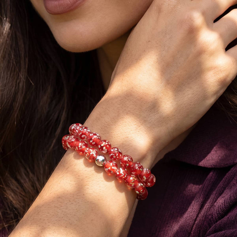 Purpurrot | 925 Sterling Silber | Glühwürmchen-Glasarmband
