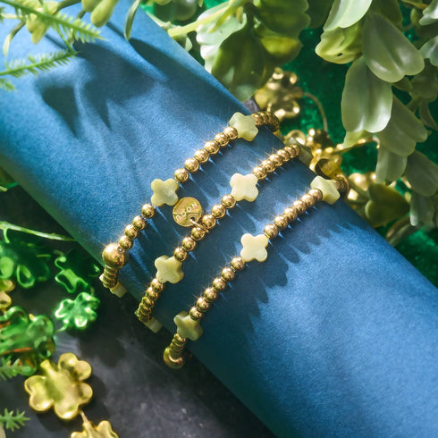 Glückslorbeer | Gold | Kleeblatt-Essenz-Armband 