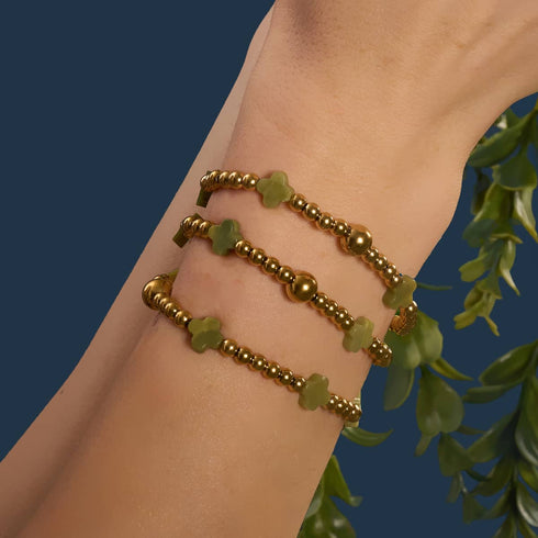 Glückslorbeer | Gold | Kleeblatt-Essenz-Armband 